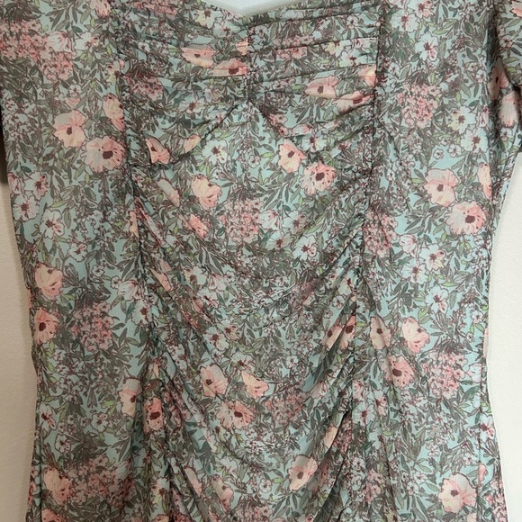 Takara Green and Pink Fitted Ruched Blouse, Size L - Picture 2 of 5